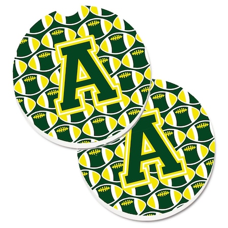 Carolines Treasures Letter A Football Green and Yellow Set of 2 Cup Holder Car Coaster CJ1075-ACARC